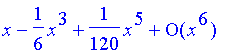 series(1*x-1/6*x^3+1/120*x^5+O(x^6),x,6)