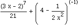 (3*x-2)^7/21+(4-1/(2*x^2))^(-1)