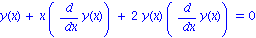 y(x)+x*(diff(y(x), x))+2*y(x)*(diff(y(x), x)) = 0