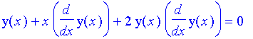 y(x)+x*diff(y(x),x)+2*y(x)*diff(y(x),x) = 0