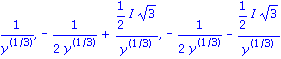 1/(y^(1/3)), -1/(2*y^(1/3))+1/2*I*3^(1/2)/y^(1/3), -1/(2*y^(1/3))-1/2*I*3^(1/2)/y^(1/3)