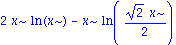 2*x*ln(x)-x*ln(2^(1/2)*x/2)