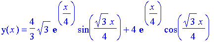 y(x) = 4/3*3^(1/2)*exp(1/4*x)*sin(1/4*3^(1/2)*x)+4*exp(1/4*x)*cos(1/4*3^(1/2)*x)